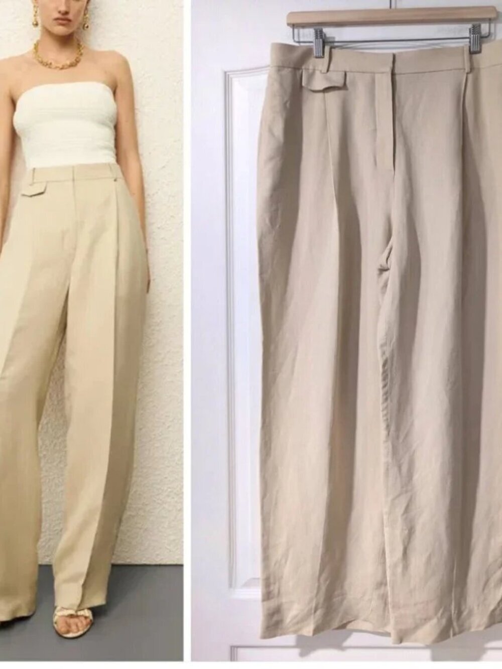 NEW COS | Relaxed Linen-Blend Wide-Leg Trousers in Beige